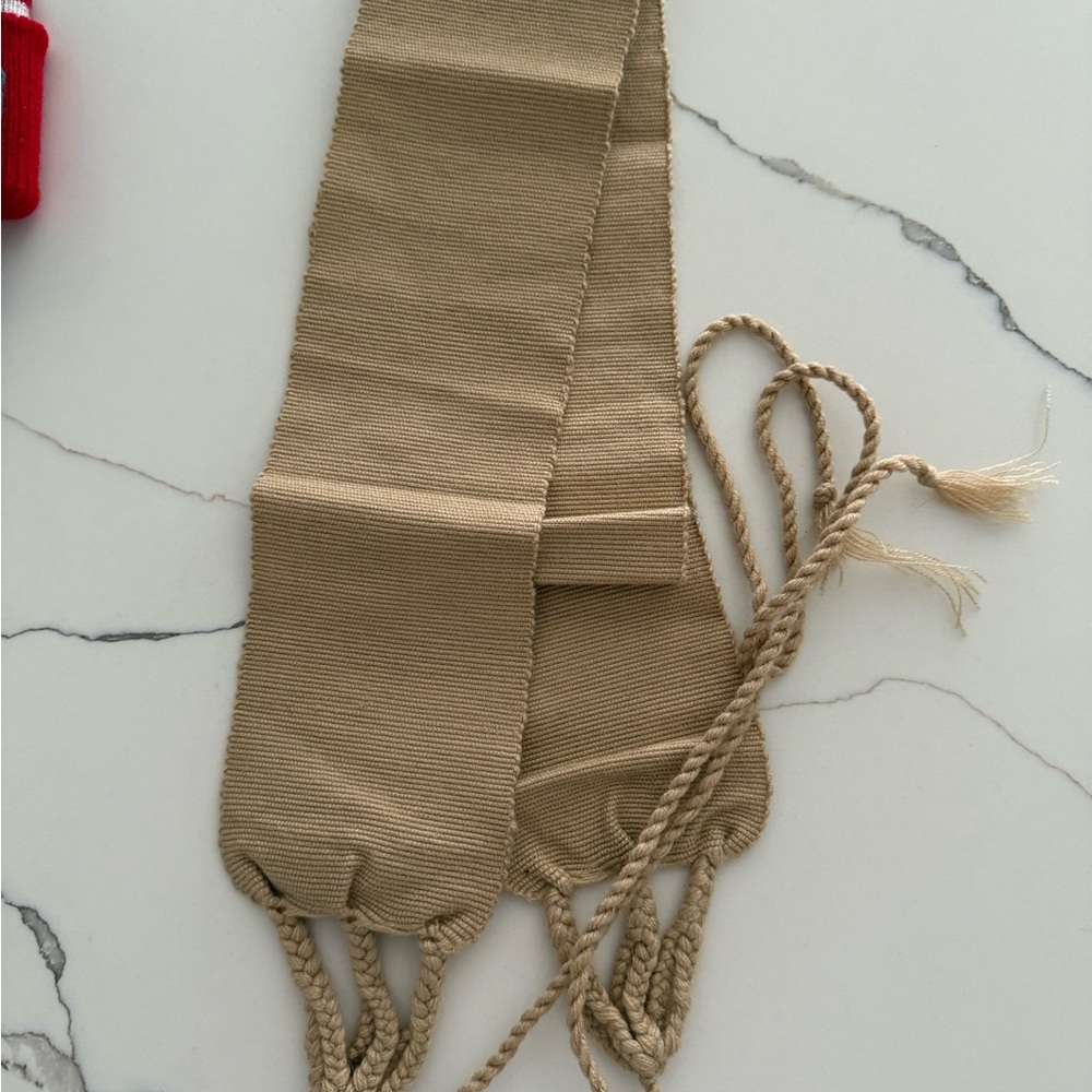 Beige Woven Belt with Braided Ties